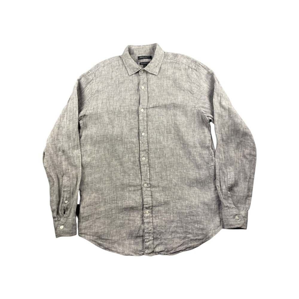 Banana Republic Camden 100% Linen Long Sleeve Button Down Shirt Mens Medium Gray